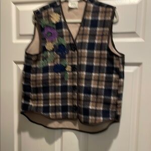 Plaid Vest with Floral Embroidery by Johanna of Paris one size